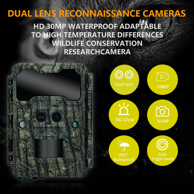 KW696 Outdoor Jagdkamera Dual-Objektiv 30MP ohne Leuchtstoff Spurenkamera 1080p Nachtsicht 512G für