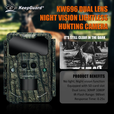 KW696 Outdoor Jagdkamera Dual-Objektiv 30MP ohne Leuchtstoff Spurenkamera 1080p Nachtsicht 512G für