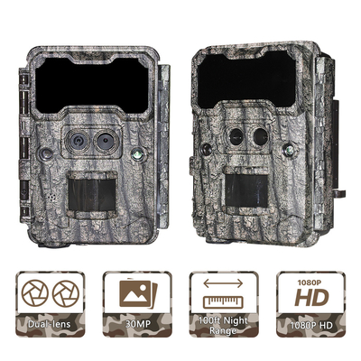 Jagdkamera im Freien KW696 Doppelobjektiv 30MP wasserdicht IP67 1080p Nachtsicht bis 512GB Speicherplatz leuchtende Spurkamera