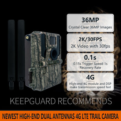 Jagd- und Trailkameras Solaranlage 4G Drahtlose Kamera KW897 mit Dual-Antennen 100 Fuß Nacht Reichweite 36MP 2K Video bei 30fps