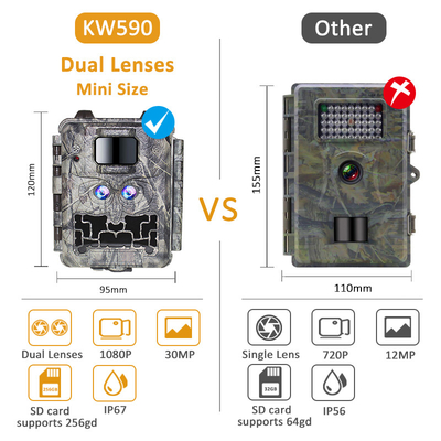 30MP No-Glow LED Trail Kamera für Nachtsicht Jagd Spiel mit 1080P Video und 512GB Speicherkarte Kapazität