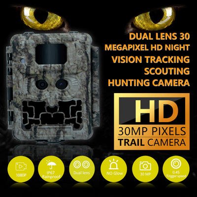 Jagdkamera KW591 Doppelsensor 30MP 1080P wasserdicht IP67 0.4s Reaktionsgeschwindigkeit Nachtsicht bis zu 512GB Speicher Wildtierkamera