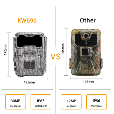 Doppelobjektive versteckte Kamera KW696 OEM/ODM 0.4s Auslöser 1080P/30MP wasserdicht IP67 100ft Nachtbereich für Wildtierjagd