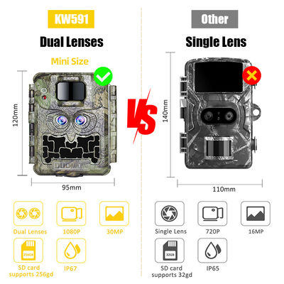 Verkaufsaktion 39USD Dual Lens/Dual Sensor Wildlife Game Kamera 30MP 1080P No-Glow 940nm mit Tag und Nacht Sensor