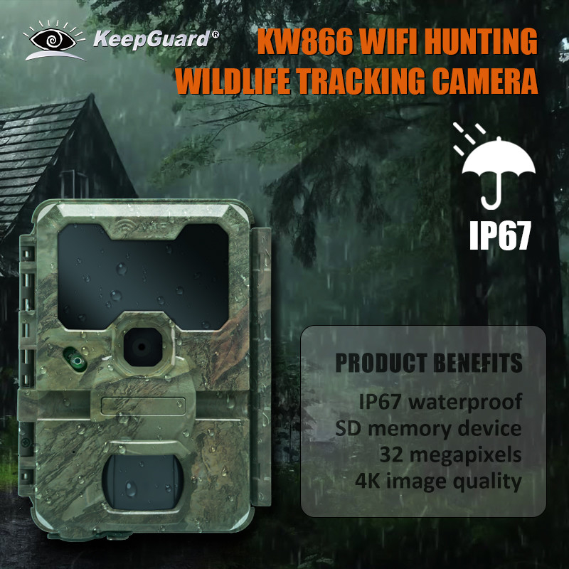 KW866 WIFI Jagdwildtierweg Kamera wasserdicht IP67 OEM/ODM 512GB Speicherplatz SD-Speicherkarte 32MP 4K einfach zu bedienen