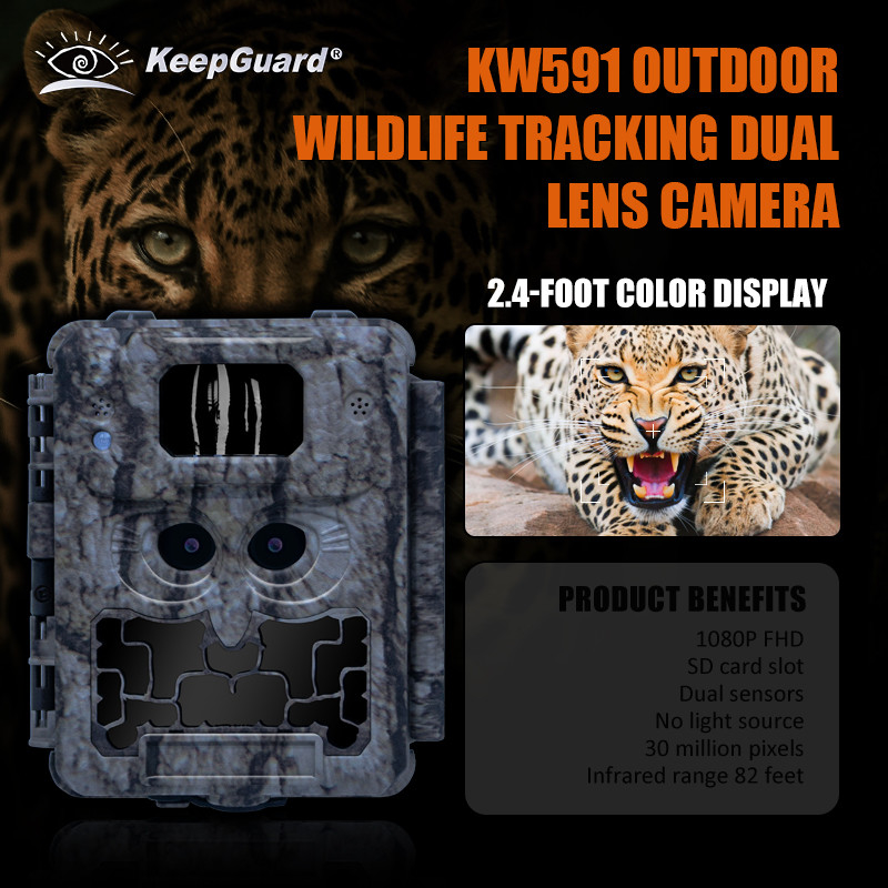 KW591 Wildtierschutz-Hunting-Kamera im Freien ohne Leuchtstoff Zwei-Sensor 1080P FHD Jagdkamera Nacht viison CMOS Dual-Objektiv