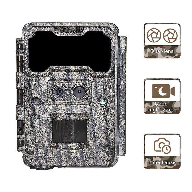 KW696 Outdoor Jagdkamera Dual-Objektiv 30MP ohne Leuchtstoff Spurenkamera 1080p Nachtsicht 512G für