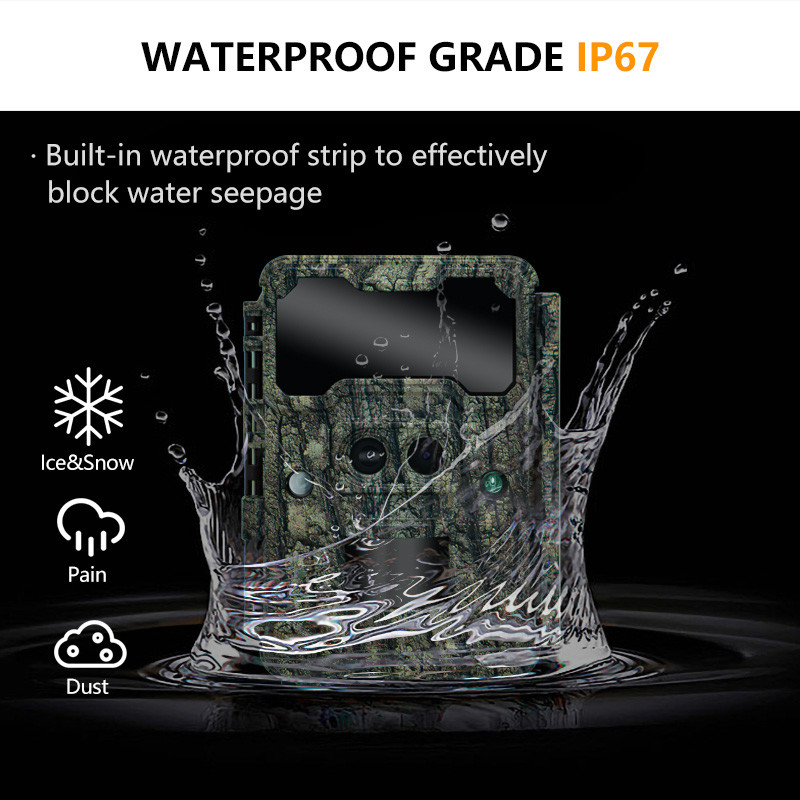 Jagdkamera im Freien KW696 Doppelobjektiv 30MP wasserdicht IP67 1080p Nachtsicht bis 512GB Speicherplatz leuchtende Spurkamera