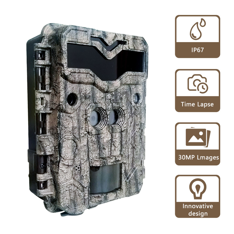 Jagdkamera KW698A Doppelobjektiv 1080P 30MP wasserdicht IP67 bis zu 512 GB Speicherplatz Nachtsicht 0,25s Trigger-Spielkamera