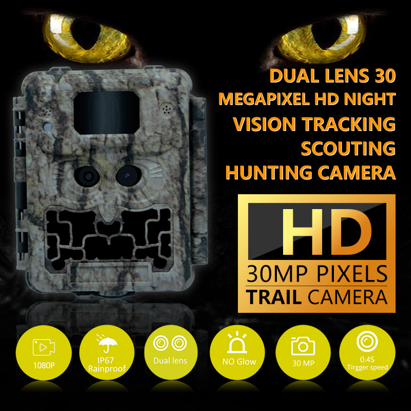 30MP No-Glow LED Trail Kamera für Nachtsicht Jagd Spiel mit 1080P Video und 512GB Speicherkarte Kapazität